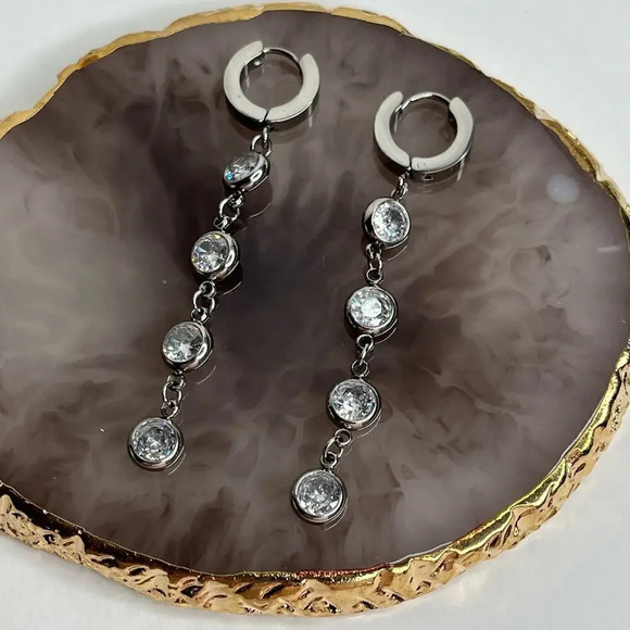 Stainless Steel Cubic Zircona Tassel Earrings - Picture 5 of 6